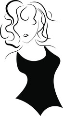 Woman in the one-piece swimsuit stock image. Swimsuit vector outlines.