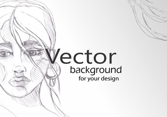 Vector background with a portrait of a young girl drawn by hand in pencil.
Beautiful graphic background for a logo, banner, flyer, business card.