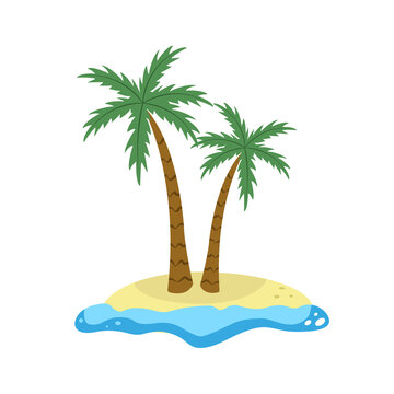 Palm Tree on a Desert Island Sea Wave Beach