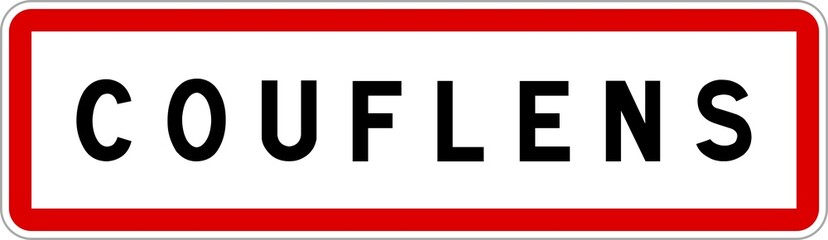 Fototapeta premium Panneau entrée ville agglomération Couflens / Town entrance sign Couflens