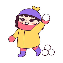 Isolated girl hat ball snow winter kids play enjoy vector illustation