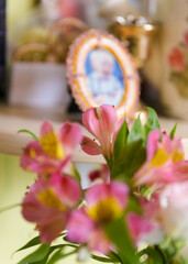 beautiful bright interior of a flower shop in Ukraine with bouquets collected by professional florists