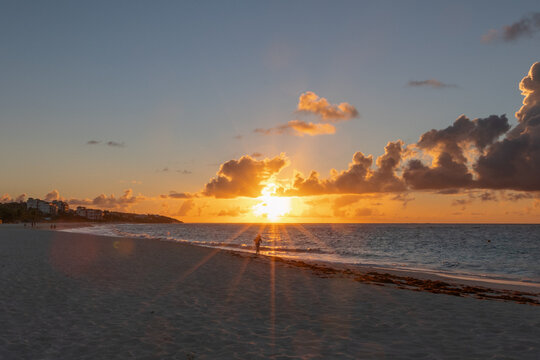 Beachcomber At Sunset