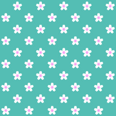 White and pink sakura pattern on blue background. White Japanese flowers pattern. Cherry blossom background.