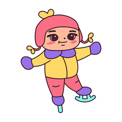 Isolated girl ski snow winter kids play enjoy vector illustation