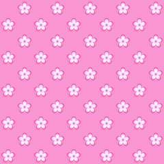 White sakura pattern on pink background. White Japanese flowers pattern. Cherry blossom background.