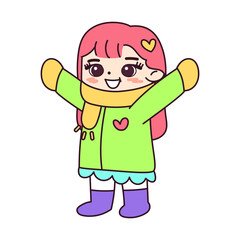 Isolated girl jacket snow winter kids play enjoy vector illustation