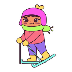 Isolated girl ski snow winter kids play enjoy vector illustation