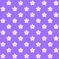 White sakura pattern on purple background. White Japanese flowers pattern. Cherry blossom background.
