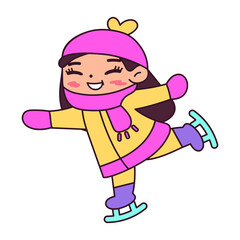 Isolated girl ski snow winter kids play enjoy vector illustation