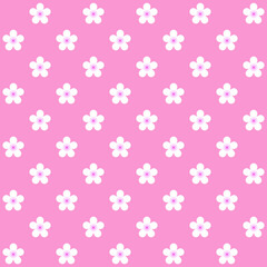 White sakura pattern on pink background. White Japanese flowers pattern. Cherry blossom background.