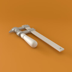 Monochrome Table Clamp on Orange Background, 3d Rendering