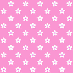White sakura pattern on pink background. White Japanese flowers pattern. Cherry blossom background.