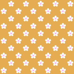 White sakura pattern on orange background. White Japanese flowers pattern. Cherry blossom background.