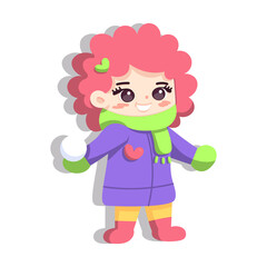 Isolated girl ball snow winter kids play enjoy vector illustation
