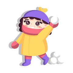 Isolated girl hat ball snow winter kids play enjoy vector illustation