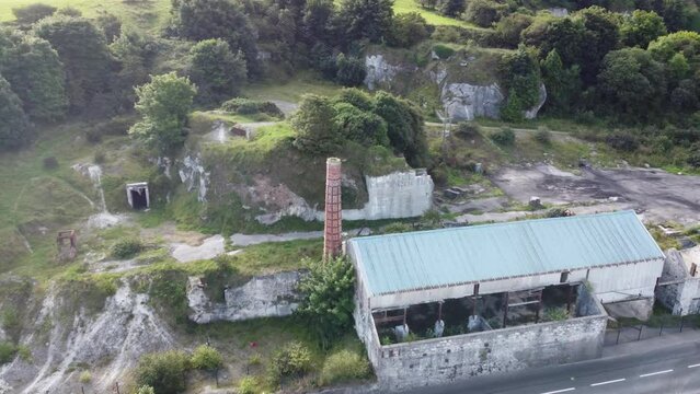 Aerial Drone photo of the old Limestone Quarry Glenarm County Antrim Northern Ireland