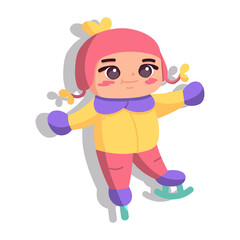 Isolated girl ski snow winter kids play enjoy vector illustation