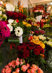 A beautiful bright bouquet of blooming fresh gerberas for a gift collected by an experienced florist