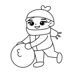 Isolated boy ball snow draw winter kids play enjoy vector illustation