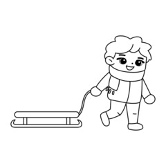 Isolated boy ski snow draw winter kids play enjoy vector illustation