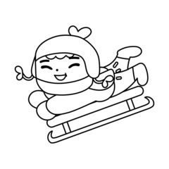 Isolated girl table snow draw winter kids play enjoy vector illustation