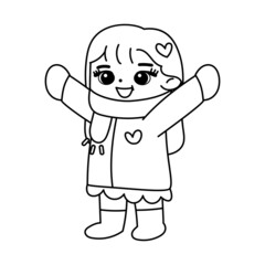 Fototapeta premium Isolated girl jacket snow draw winter kids play enjoy vector illustation