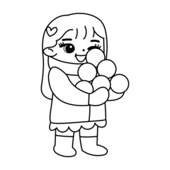 Isolated girl balls snow draw winter kids play enjoy vector illustation