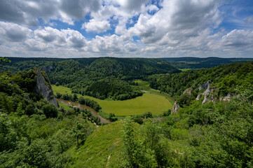 Fototapeta na wymiar View from the Stiegelesfelsen on the Danube Valley near Fridingen