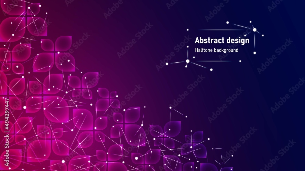 Poster neon background frame. design of transparent glass petals, glass morphism. texture plexus of neural 