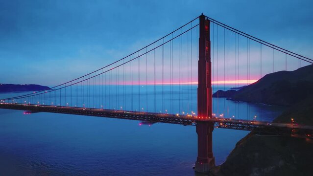Aerial view of the Golden Gate Bridge in San Francisco bay, California US, 4K