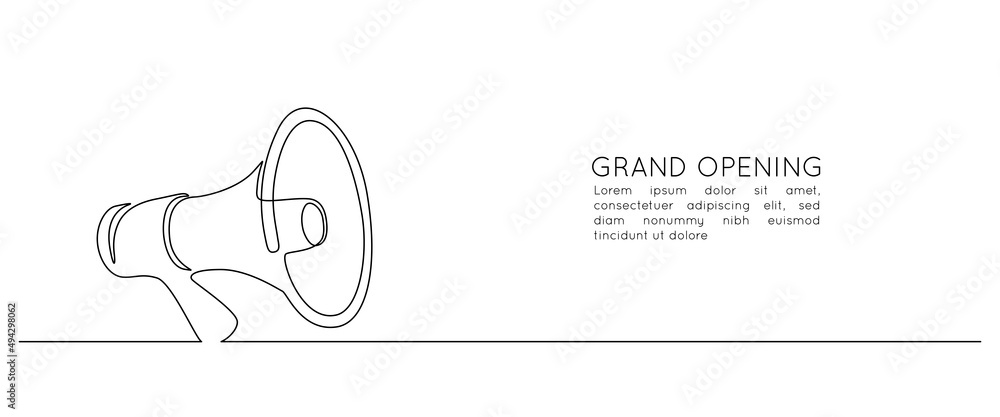 Poster public horn speaker in one continuous line drawing. loudspeaker icon of marketing promotion in simpl