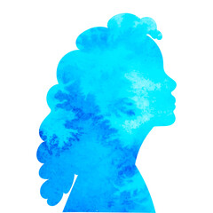 portrait in profile girl, woman watercolor silhouette isolated vector