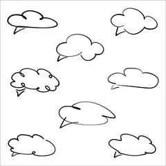 Vector rectangular speech bubbles. Abstract sketch of an utterance, speech. Doodles, a round hand-drawn frame and circled doodles. A set of isolated vector symbols in the shape of a rectangle
