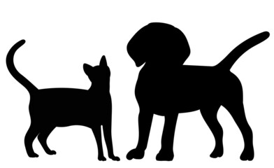 cats and dogs black, silhouette isolated