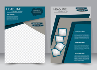 Flyer design template. Annual report cover.  Brochure background. For magazine front page, business, education, presentation. Vector illustration a4 size. Blue color.