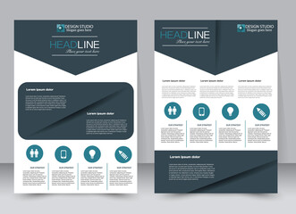 Flyer design template. Annual report cover.  Brochure background. For magazine front page, business, education, presentation. Vector illustration a4 size. Blue color.