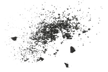 Black  dust with fragments isolated on white background and texture, top view