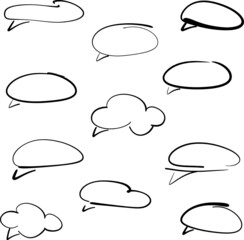 Vector rectangular speech bubbles. Abstract sketch of an utterance, speech. Doodles, a round hand-drawn frame and circled doodles. A set of isolated vector symbols in the shape of a rectangle