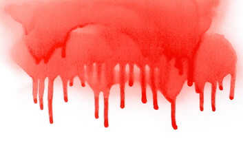 Red spray stain dripping drops isolated on white, photo with clipping path