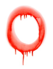 Red spray stain, circle frame isolated on white  