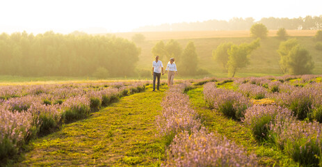 Beautiful couple on the lavender field