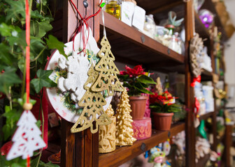 beautiful bright handmade Christmas toys and decoration in Ukrainan gift shop