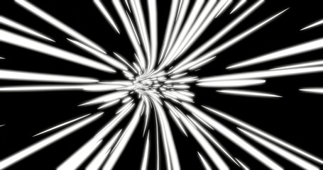 Abstract white and black light speed wormhole tunnel or power path background. 3d rendering.