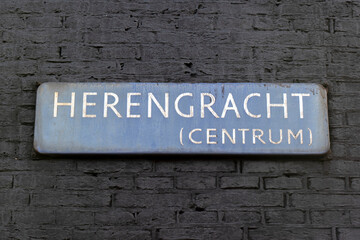 Worn Out Street Sign Herengracht At Amsterdam The Netherlands 8-2-2022