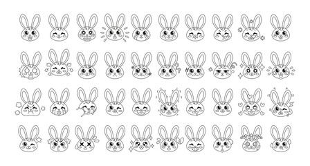 Set of rabbit cartoon avatars with different expressions Vector illustration