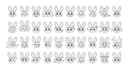 Obraz premium Set of rabbit cartoon avatars with different expressions Vector illustration