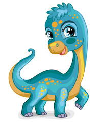 Cute cartoon diplodocus boy vector isolated illustration