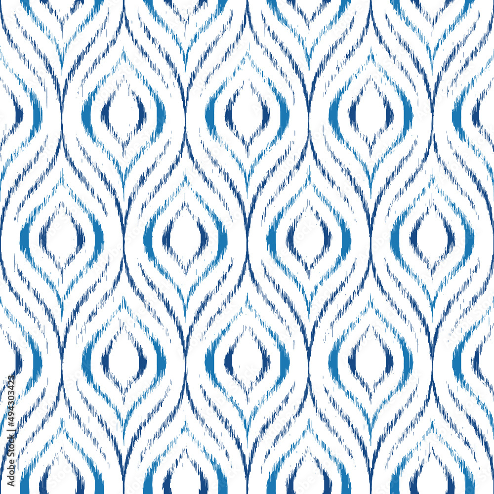 Poster ikat seamless pattern. blue ogee texture. geometric background. repeated navajo pattern. repeating t
