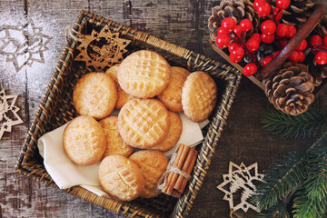 New Year baking. Homemade shortbread cookies with cinnamon - 494303481